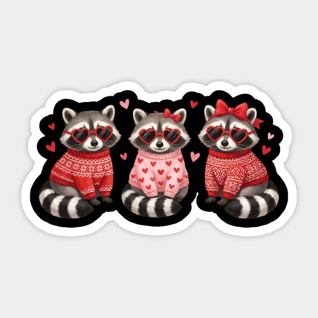 Three Raccoons Heart Sunglasses Valentine's Day Lover Sticker by ArtistTee ⭐⭐⭐⭐⭐